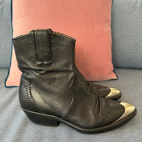 Isabel Marant Santia Black Leather Western Ankle Bootie Boots - Picture 3 of 8